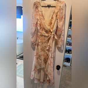 Express cream dress with metallic accents and nice colored floral design